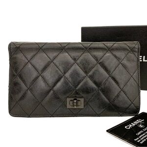 Authentic Chanel Black Quilted Leather Clutch reissue lock wallet